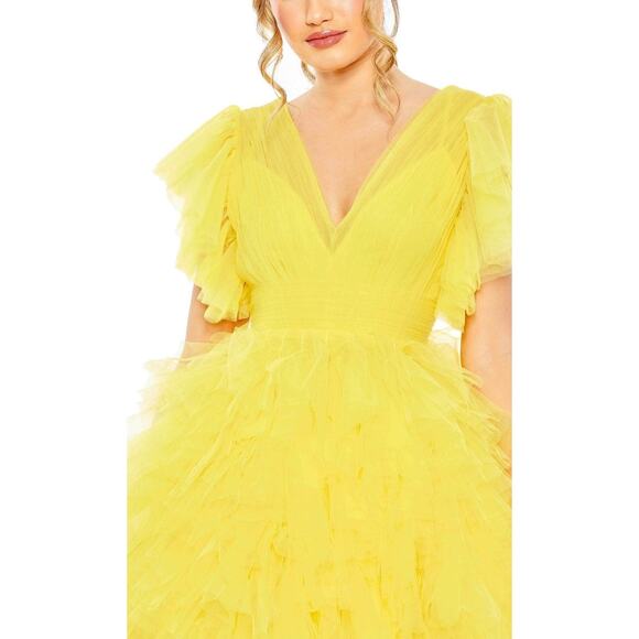 Mac Duggal Women's‎ Ruffled Flutter Sleeve Cocktail Dress Yellow 20505 $598 - Picture 2 of 4